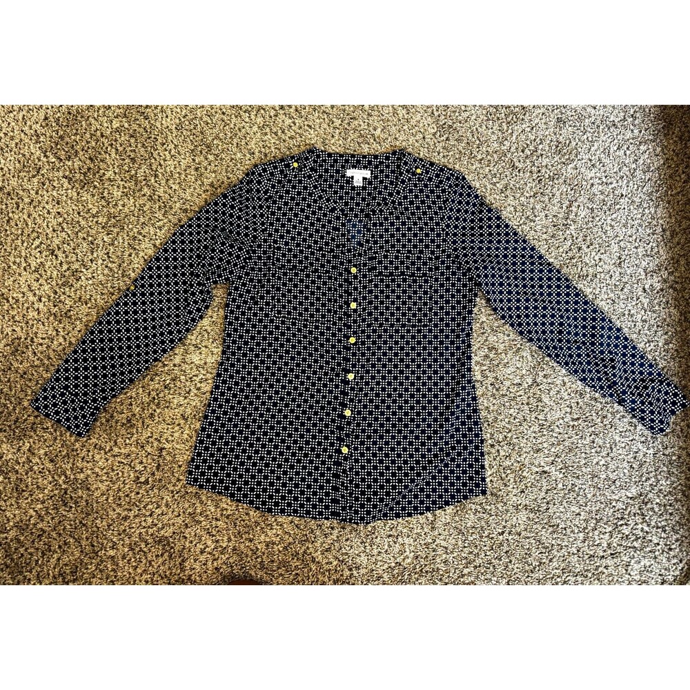 Croft & Barrow Women’s S Black/White Geometric V-Neck Woven Button-Up Blouse